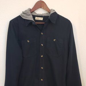 HOLLISTER Adult Button Down Long Sleeve Casual Hooded Shirt